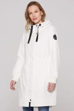 Windparka mit Kapuze und Logo-Details ivory