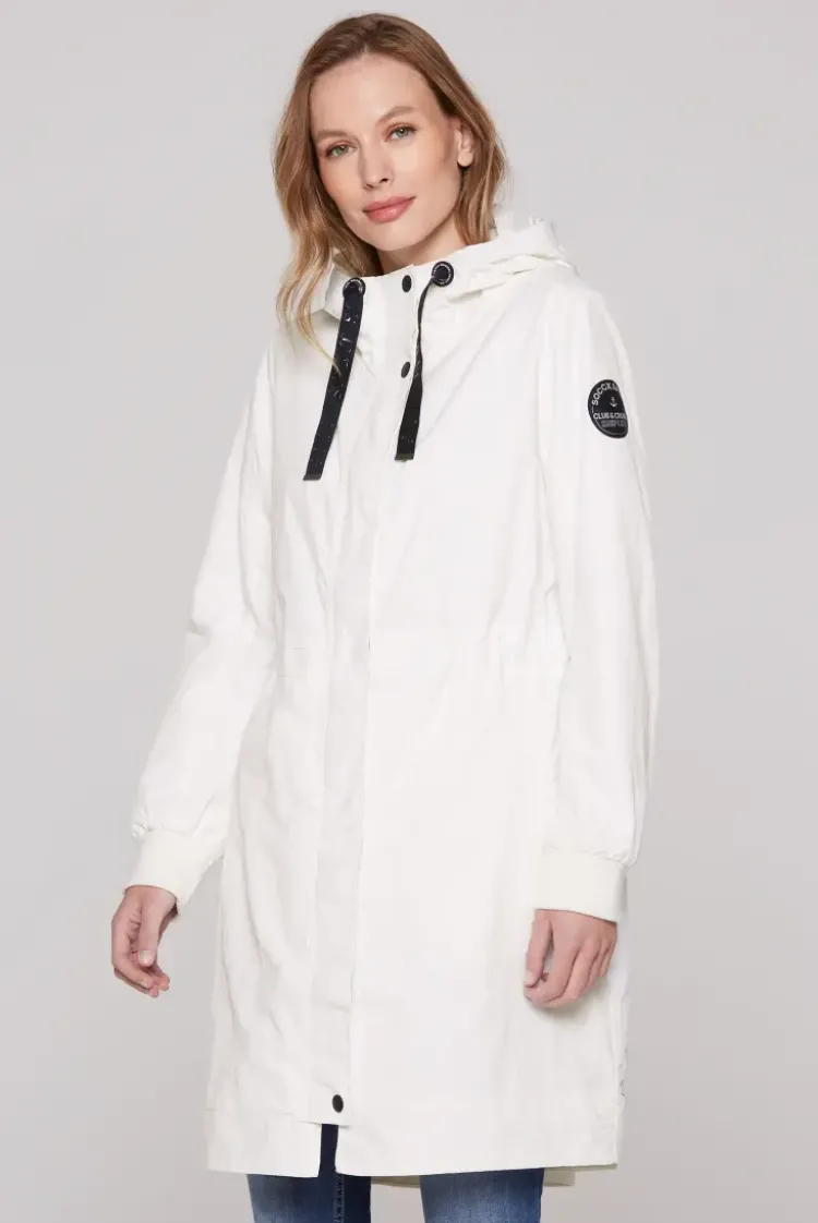 Windparka mit Kapuze und Logo-Details ivory